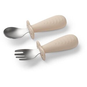 BabyOno Be Active Stainless Steel Spoon and Fork étkészlet gyermekeknek Beige 12m+ 2 db kép