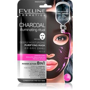 Eveline Cosmetics Charcoal Illuminating Ritual szuper hidratáló és tisztító szövet arcmaszk 1 db kép