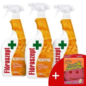 Flora Sept Konyhai Zsíroldó Spray 3x750ml + Ajándék Scrub Mommy Szivacs kép