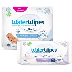 WaterWipes Sensitive (4x60 ks) + Soothing Clean (1x60 ks) nedves törlőkendők 300 db kép
