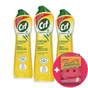 Cif Súrolókrém - Citrom 3x500ml + Ajándék Scrub Mommy Szivacs kép