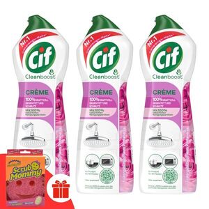 Cif Cream Pink súrolókrém 3x750ml + Ajándék Scrub Mommy Szivacs kép
